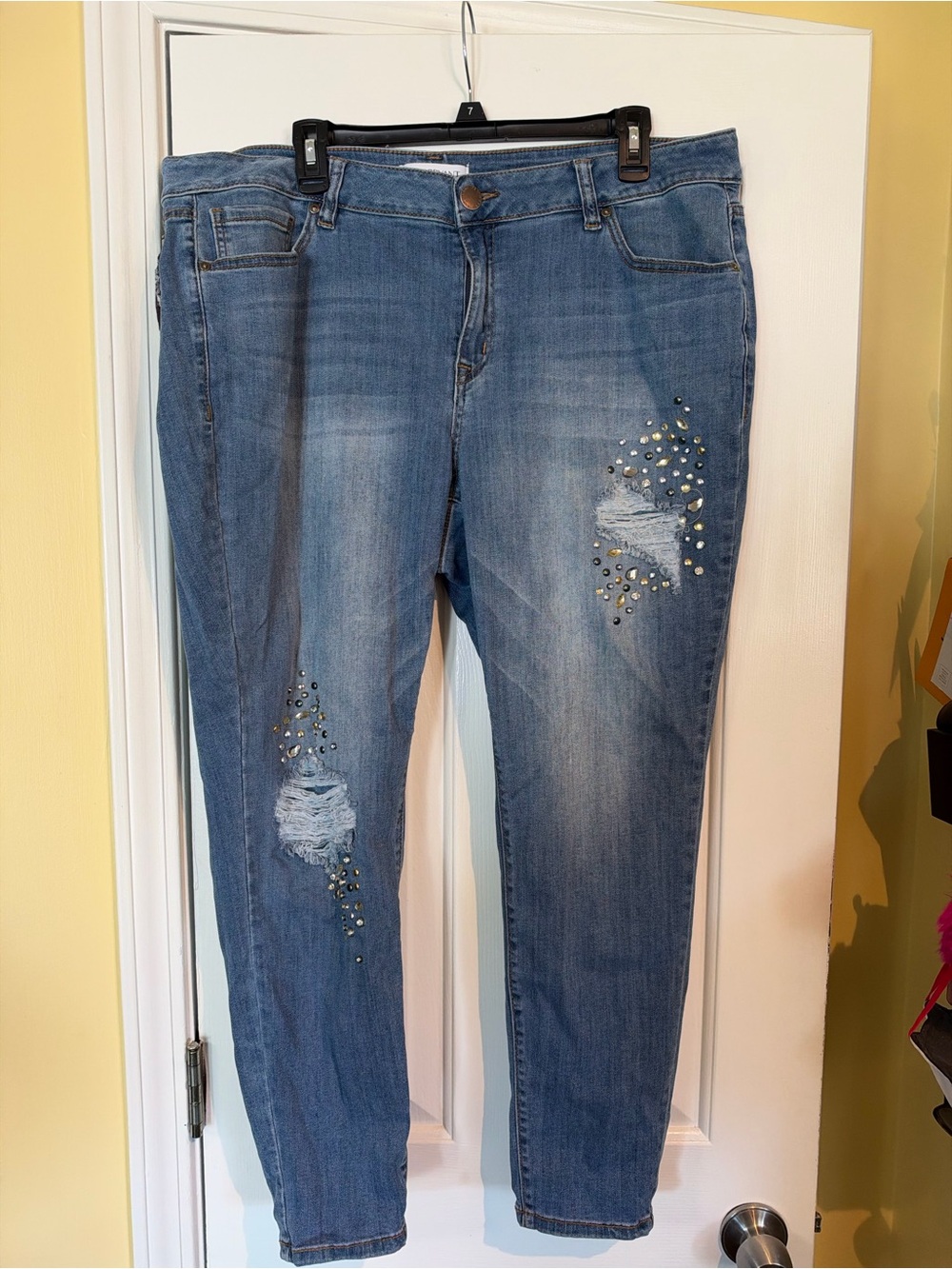 Lane Bryant Blue Skinny Jeans with Rhinestone Distress
